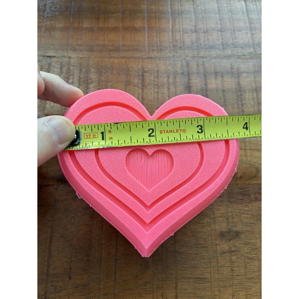 3D Printed Heart Gift Box Hinged Trinket Keepsake Box Pink
